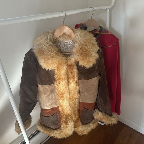 Rare 60s/70s Vintage Leather Sherpa Coat - Picture 3 of 6